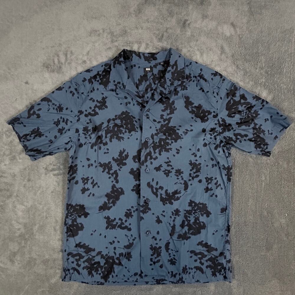 UNIQLO Men’s S Blue Floral Short Sleeve Button Up Shirt Modal Cotton